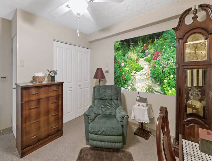 Transform and Assisted Living Room with a Wall Mural