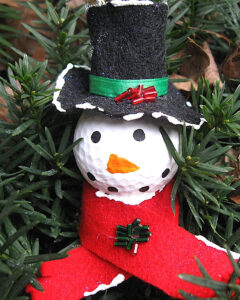 Cute snowman ornament made of a golf ball